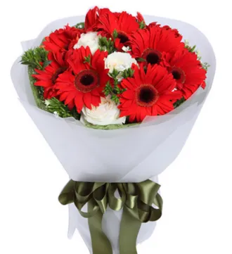 12 Red Gerberas and Roses in a Bouquet