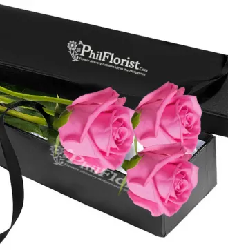 Send 3 Pcs Pink Rose in Box to Philippines